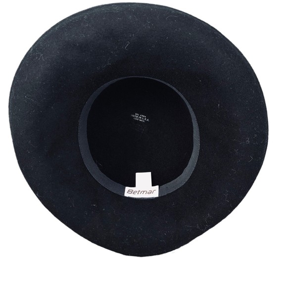 VTG Betmar 80\'s Wide Brim Black Bowler Style Wool Hat W/Ribbon Band And Bow main image 7